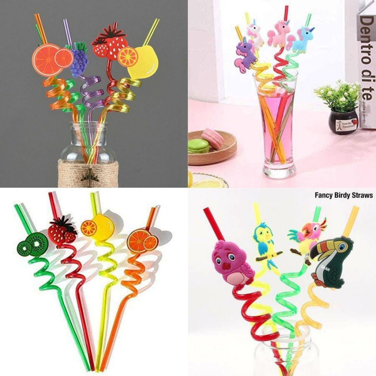4-pcs-cartoon-spiral-drinking-straw-066 Colorful Spiral Drinking Straws - Image 1